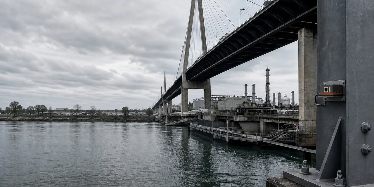 A cable-stayed bridge instrumented for structural monitoring.